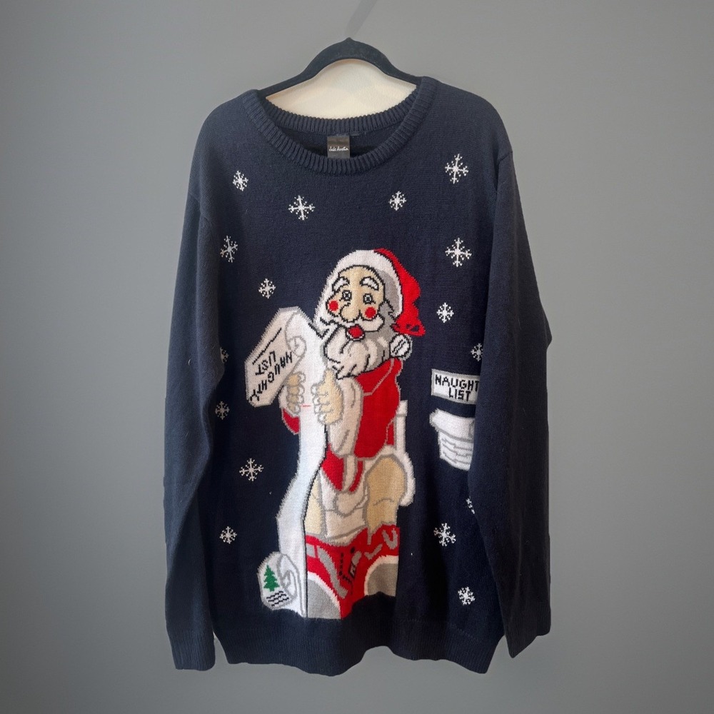 Jake Austin Santa Christmas Men's Sweater Naughty List Toilet Blue No Tags 24x35